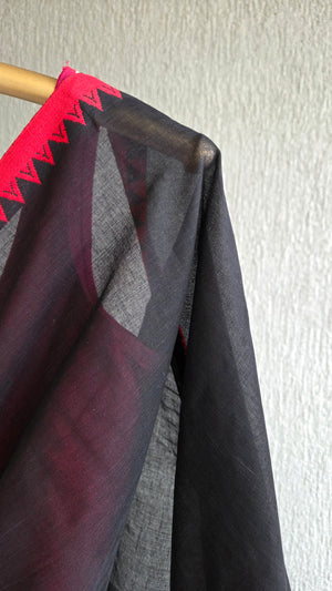 'RHEA: Black-red' Handwoven Begumpuri Cotton Saree