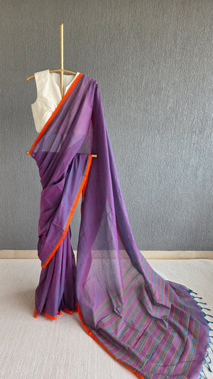 'RHEA: Purple Dual-toned' Handwoven Begumpuri Cotton Saree