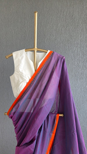 'RHEA: Purple Dual-toned' Handwoven Begumpuri Cotton Saree
