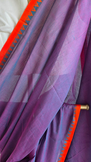 'RHEA: Purple Dual-toned' Handwoven Begumpuri Cotton Saree