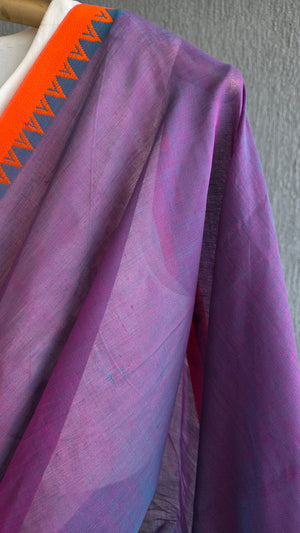 'RHEA: Purple Dual-toned' Handwoven Begumpuri Cotton Saree