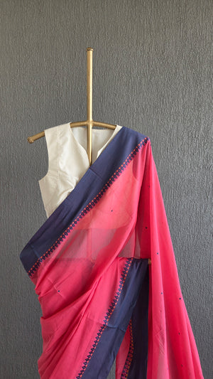 'HAIMANTI: DEEP PUNCH PINK' Handwoven Begumpuri Saree