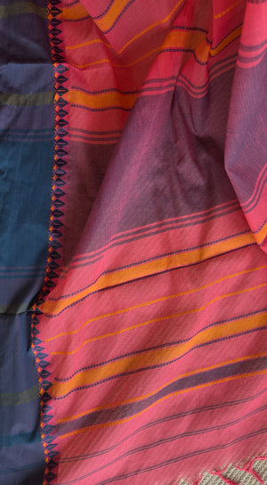 'HAIMANTI: DEEP PUNCH PINK' Handwoven Begumpuri Saree