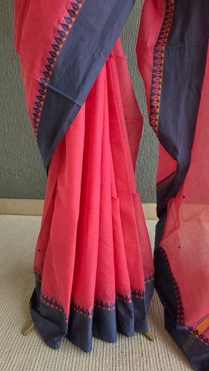 'HAIMANTI: DEEP PUNCH PINK' Handwoven Begumpuri Saree