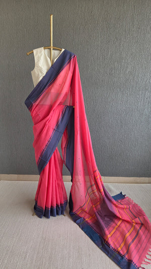 'HAIMANTI: DEEP PUNCH PINK' Handwoven Begumpuri Saree