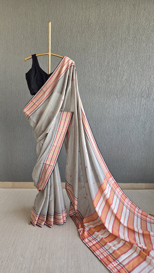 'BIBHA: Grey' Handwoven Begumpuri Saree