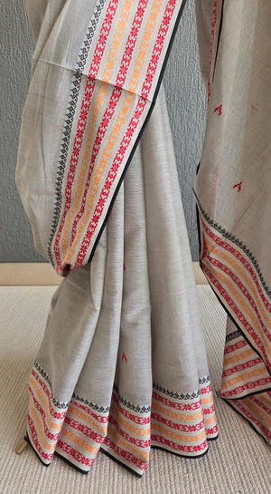 'BIBHA: Grey' Handwoven Begumpuri Saree