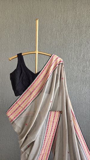 'BIBHA: Grey' Handwoven Begumpuri Saree