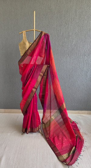 'SUNDARI: TOMATO RED' Handwoven Silk-Cotton Maheshwari Saree