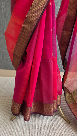 'SUNDARI: TOMATO RED' Handwoven Silk-Cotton Maheshwari Saree