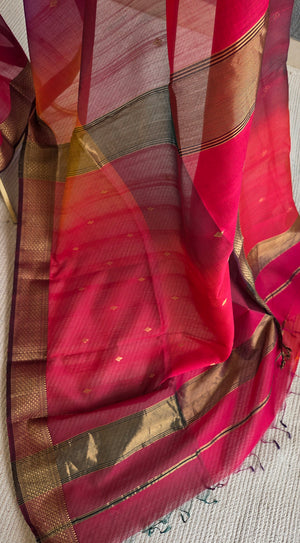 'SUNDARI: TOMATO RED' Handwoven Silk-Cotton Maheshwari Saree