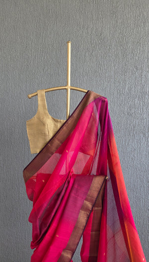 'SUNDARI: TOMATO RED' Handwoven Silk-Cotton Maheshwari Saree