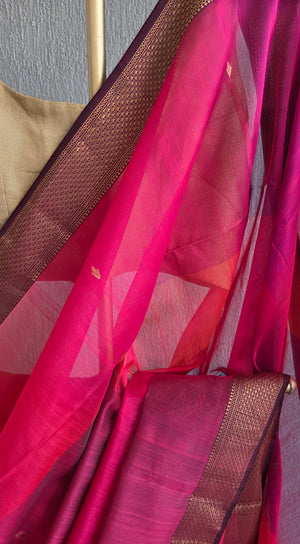 'SUNDARI: TOMATO RED' Handwoven Silk-Cotton Maheshwari Saree