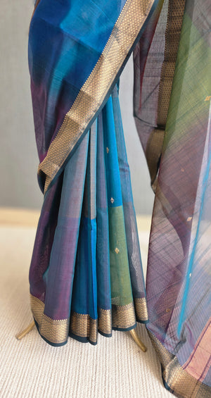 'SUNDARI: PEACOCK' Handwoven Silk-Cotton Maheshwari Saree