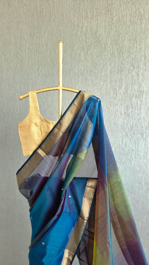 'SUNDARI: PEACOCK' Handwoven Silk-Cotton Maheshwari Saree