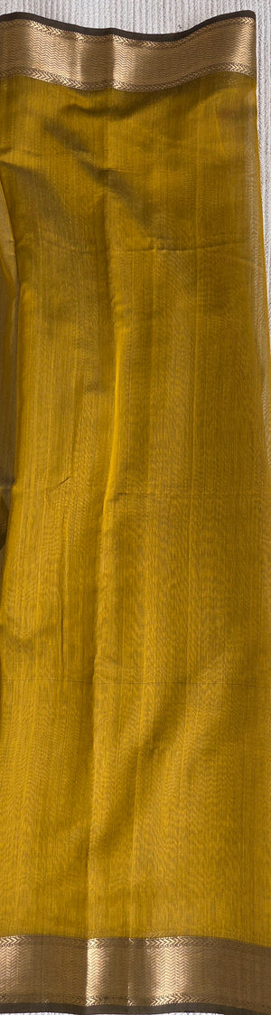 'DHANALAKSHMI: MUSTARD' Handwoven Silk-Cotton Maheshwari Saree