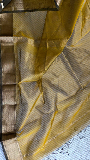 'DHANALAKSHMI: MUSTARD' Handwoven Silk-Cotton Maheshwari Saree