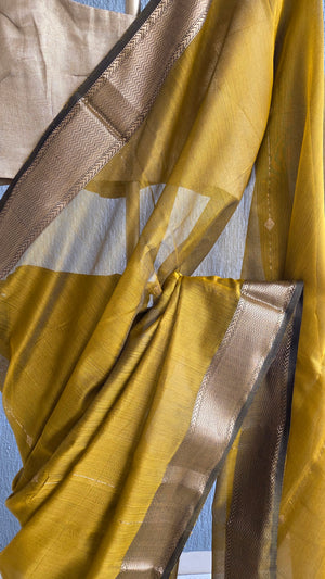 'DHANALAKSHMI: MUSTARD' Handwoven Silk-Cotton Maheshwari Saree
