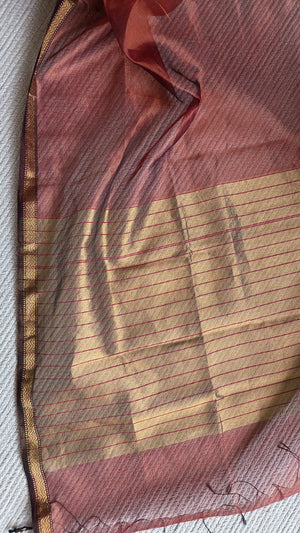 'HAIMAVATHI: RUST' Handwoven Tissue Silk Maheshwari Saree