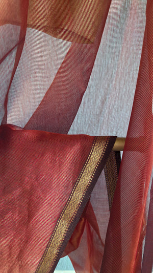 'HAIMAVATHI: RUST' Handwoven Tissue Silk Maheshwari Saree