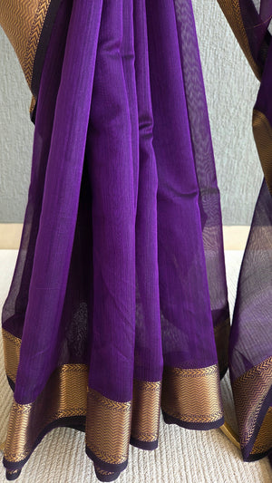 'DHANALAKSHMI: PURPLE' Handwoven Silk-Cotton Maheshwari Saree