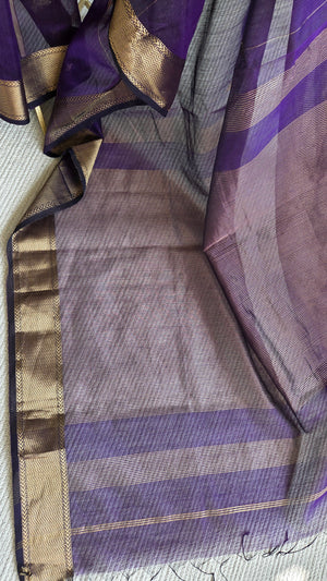 'DHANALAKSHMI: PURPLE' Handwoven Silk-Cotton Maheshwari Saree