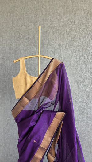 'DHANALAKSHMI: PURPLE' Handwoven Silk-Cotton Maheshwari Saree