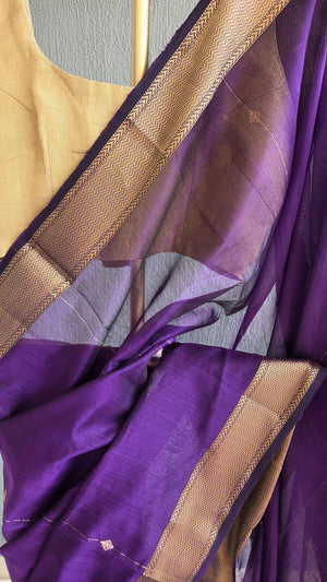 'DHANALAKSHMI: PURPLE' Handwoven Silk-Cotton Maheshwari Saree