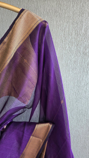 'DHANALAKSHMI: PURPLE' Handwoven Silk-Cotton Maheshwari Saree