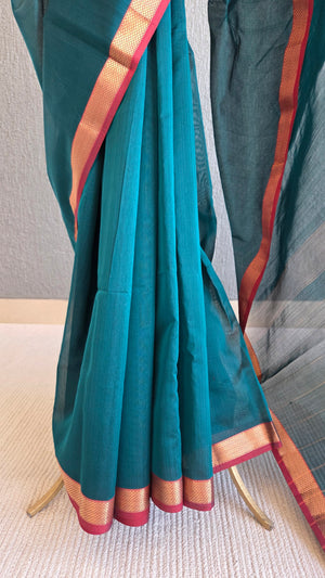 'NANDITHA: DARK TEAL' Handwoven Silk-Cotton Maheshwari Saree