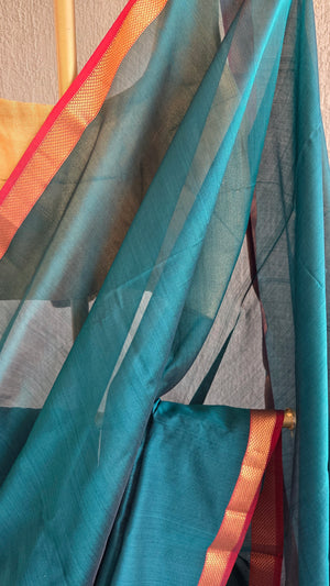 'NANDITHA: DARK TEAL' Handwoven Silk-Cotton Maheshwari Saree