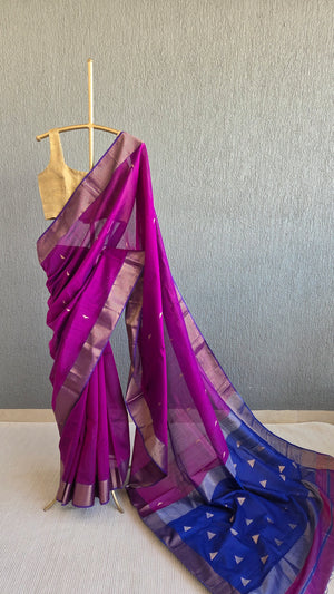 'REVATHI: MAGENTA' Handwoven Silk-Cotton Maheshwari Saree