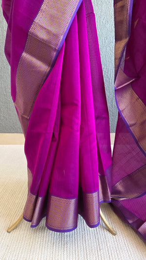 'REVATHI: MAGENTA' Handwoven Silk-Cotton Maheshwari Saree