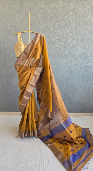 'REVATHI: MUSTARD' Handwoven Silk-Cotton Maheshwari Saree