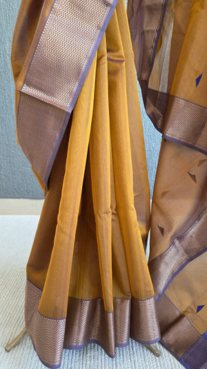 'REVATHI: MUSTARD' Handwoven Silk-Cotton Maheshwari Saree
