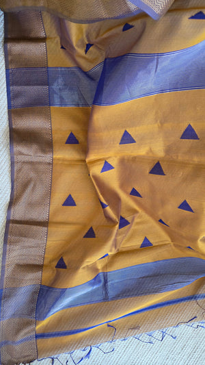 'REVATHI: MUSTARD' Handwoven Silk-Cotton Maheshwari Saree