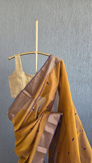 'REVATHI: MUSTARD' Handwoven Silk-Cotton Maheshwari Saree