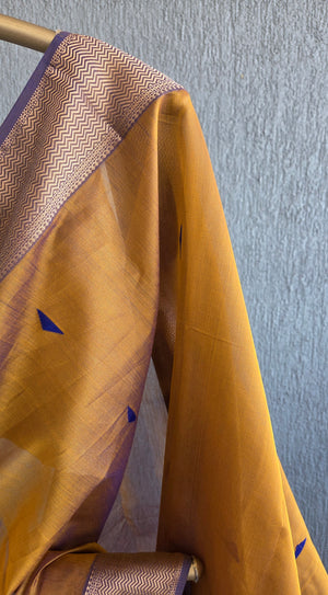 'REVATHI: MUSTARD' Handwoven Silk-Cotton Maheshwari Saree