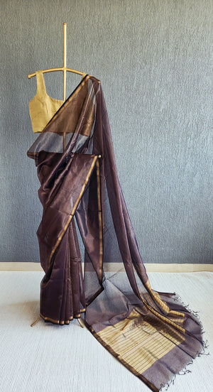 'HAIMAVATHI: PURPLE' Handwoven Tissue Silk Maheshwari Saree