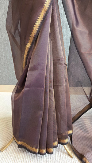 'HAIMAVATHI: PURPLE' Handwoven Tissue Silk Maheshwari Saree