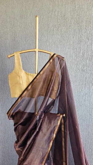 'HAIMAVATHI: PURPLE' Handwoven Tissue Silk Maheshwari Saree