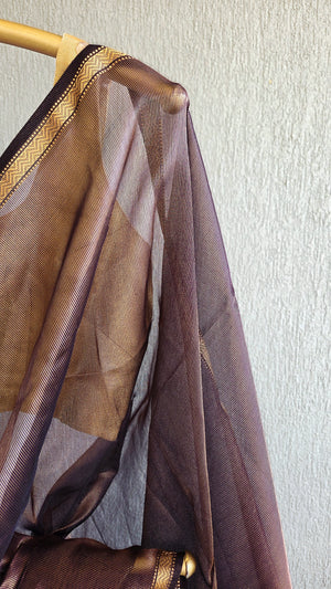 'HAIMAVATHI: PURPLE' Handwoven Tissue Silk Maheshwari Saree