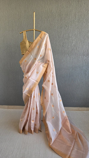 'CHLORIS: LIGHT PINK' Handwoven Silk Chanderi Saree