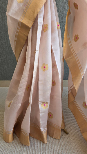 'CHLORIS: LIGHT PINK' Handwoven Silk Chanderi Saree