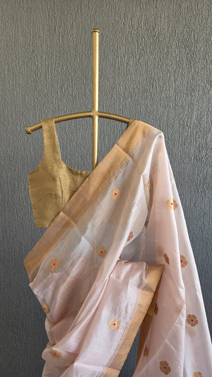 'CHLORIS: LIGHT PINK' Handwoven Silk Chanderi Saree