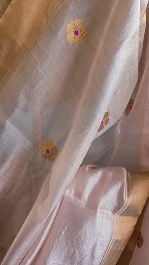 'CHLORIS: LIGHT PINK' Handwoven Silk Chanderi Saree