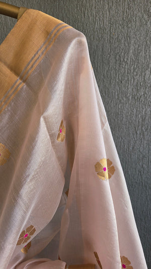 'CHLORIS: LIGHT PINK' Handwoven Silk Chanderi Saree