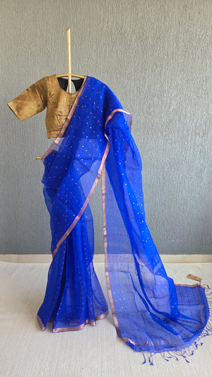 'DEVAHUTI: BLUE' Handwoven Resham Saree