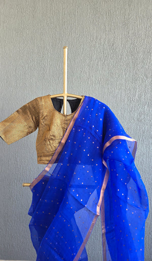 'DEVAHUTI: BLUE' Handwoven Resham Saree