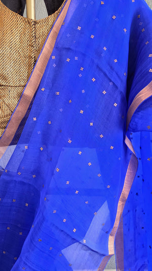 'DEVAHUTI: BLUE' Handwoven Resham Saree